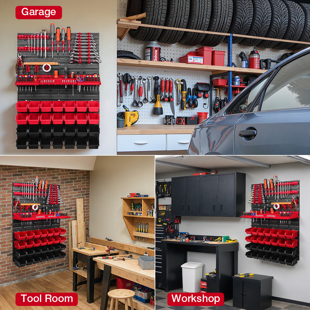 Workshop Tools Rack - Gereedschapswandrek Gereedschapshouders 28 stapelbare dozen Wandgemonteerd