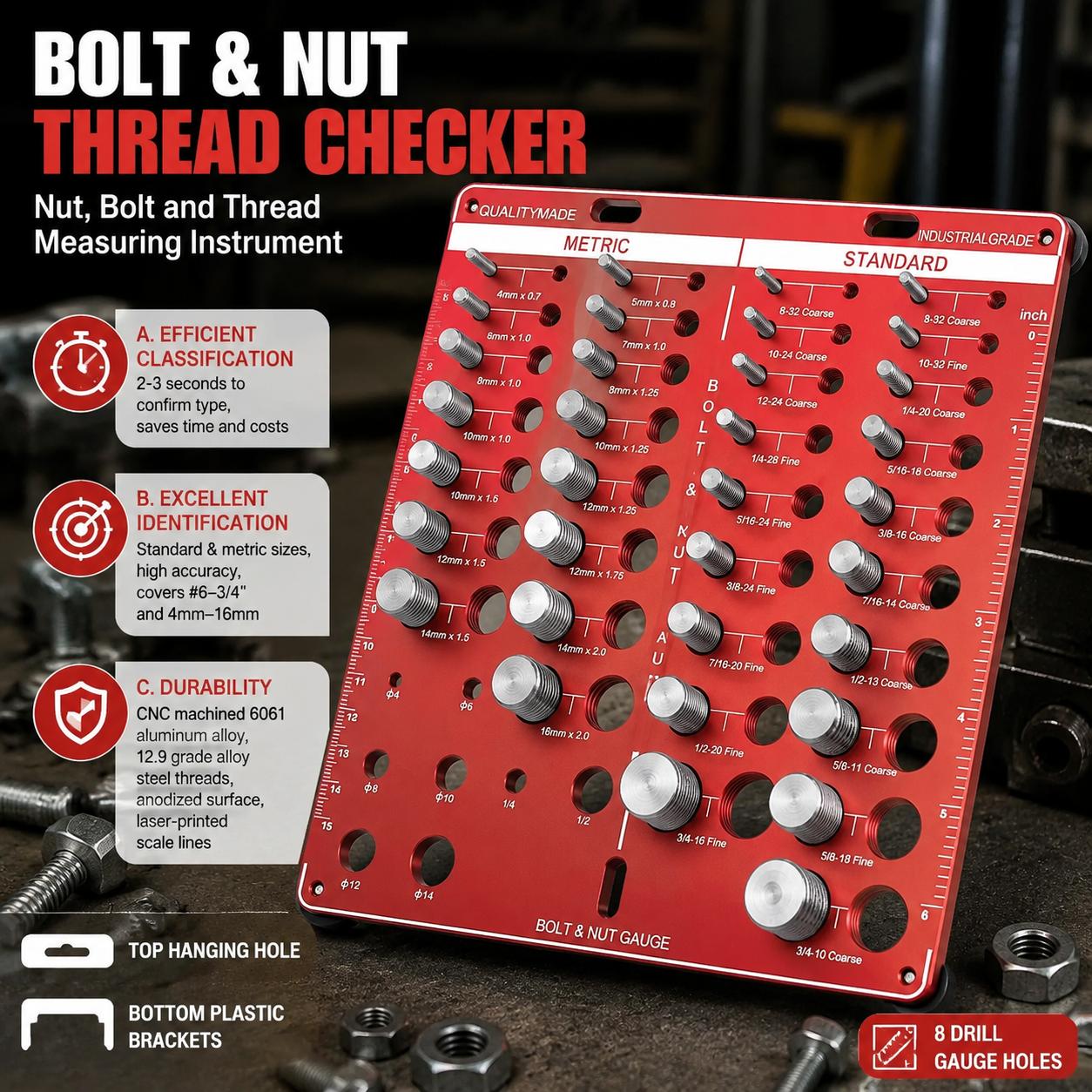 Tools For Woodworking Workshop - Moer- en boutdraadmeterset voor standaard en