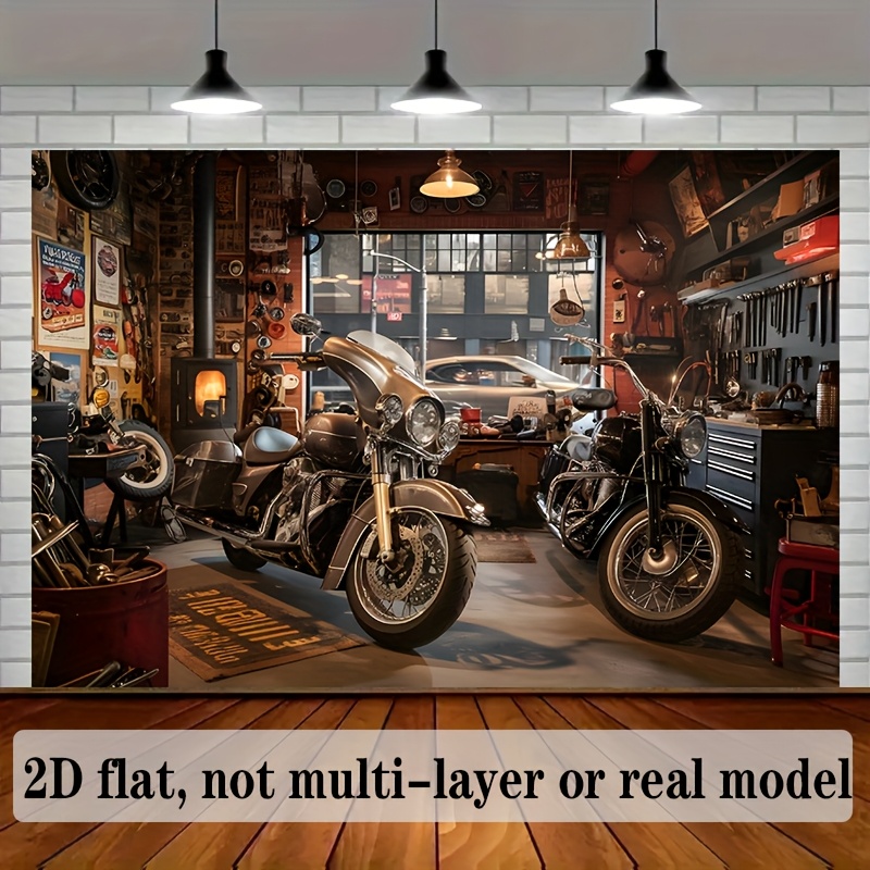 Tools For Motorcycle Workshop - Motorgarage Wandtapijt Klassieke fietsen Werkplaatsgereedschap Man